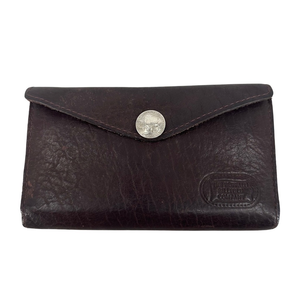The Buffalo Billfold Company Brown Leather Trifold Wallet‎ Buffalo Nickel Snap